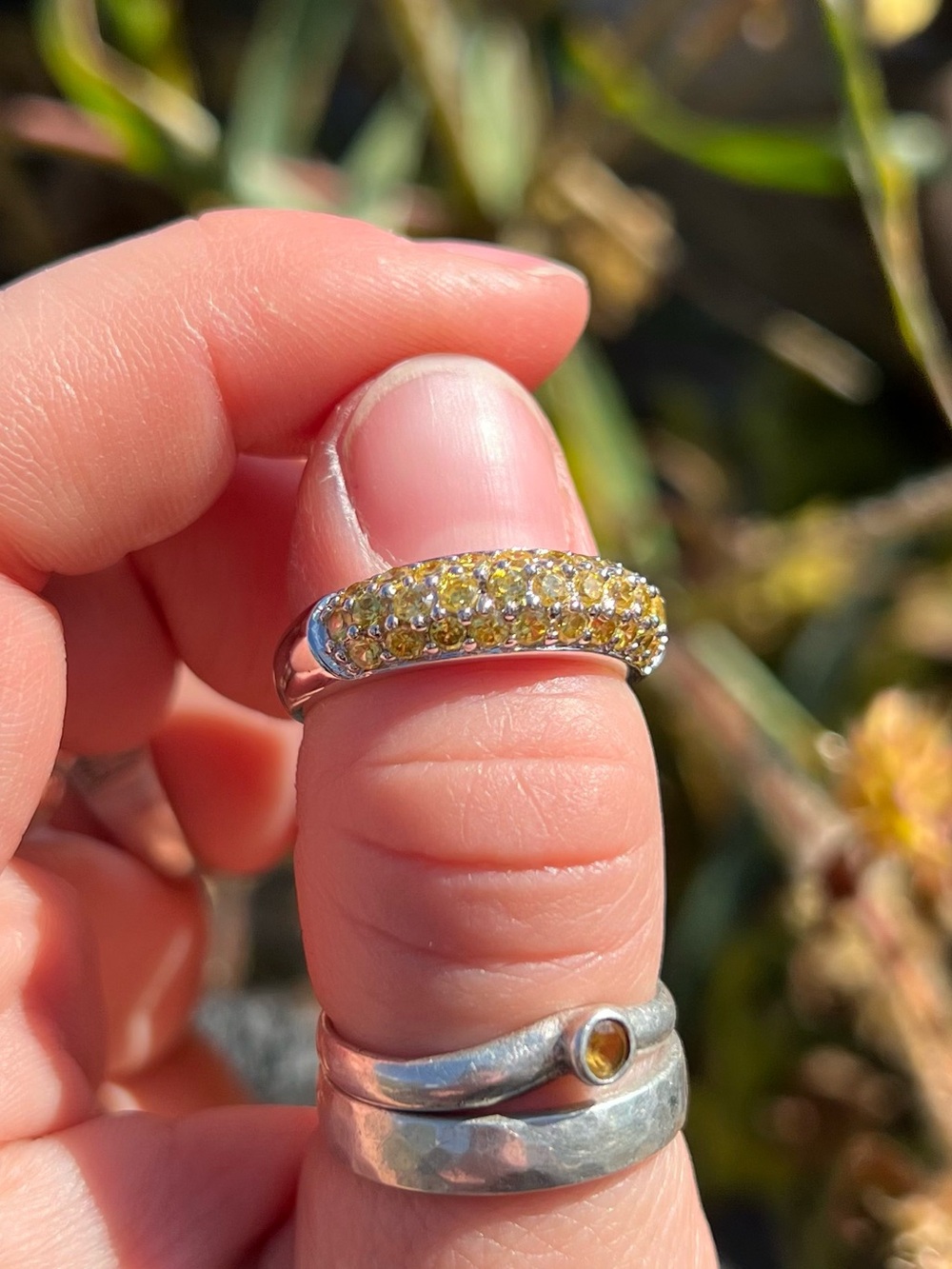Silver Ring Yellow Pavé Stones
